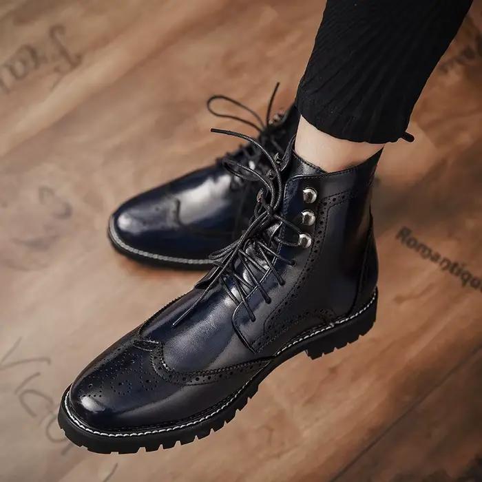 Bottes d'affaires sculptées à lacets pour hommes, Brogue haut