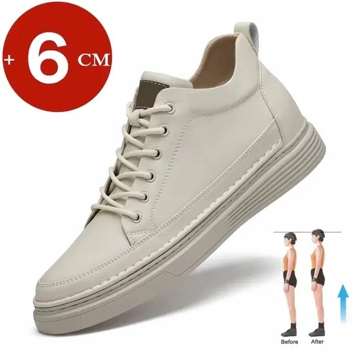 Chaussures rehaussantes en cuir véritable pour hommes, chaussures de sport décontractées, chaussures