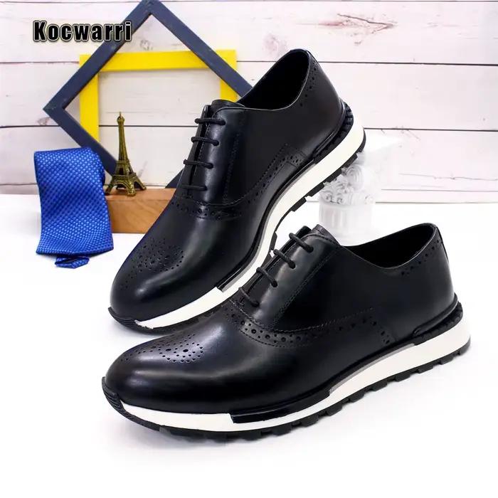 Chaussures décontractées en cuir véritable pour hommes, baskets confortables, chaussures à paillette
