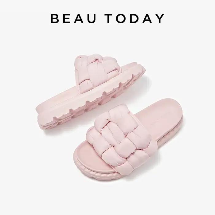 BEAUTODAY-Pantoufles d'Extérieur en Tissu Solide, Chaussures Plates Confortables et Décontractées, F