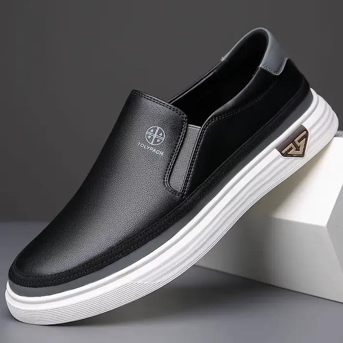 Chaussures d'été polyvalentes pour hommes, chaussures blanches de marque en cuir véritable, respiran