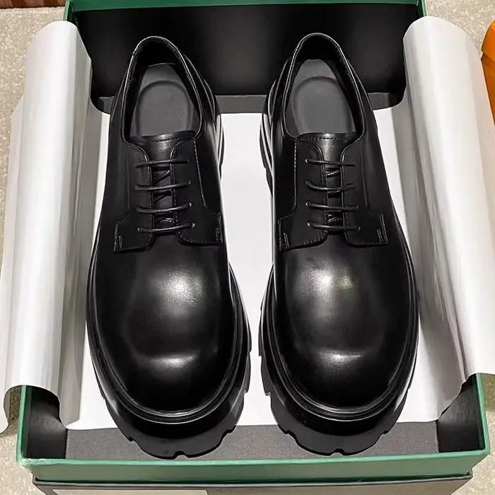 Derby à tête ronde pour hommes, nouvelle plateforme rehaussante, grande tête en cuir, chaussures déc