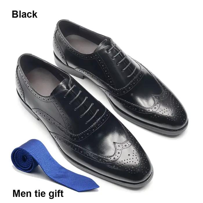 XEBOS-Chaussures provoqué de luxe en cuir véritable pour hommes, Brogue Wingtip, Parker, Oxford, Noi