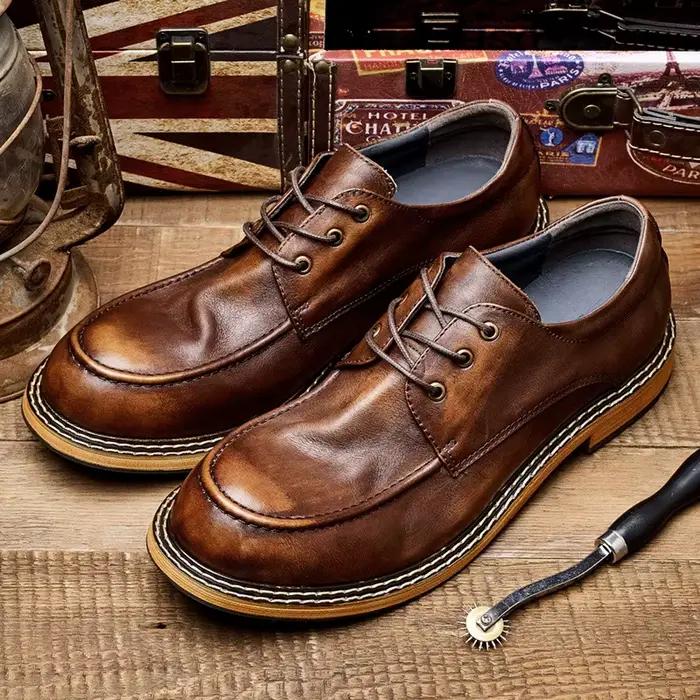 ZFTL – chaussures décontractées en cuir véritable pour hommes, Vintage, loisirs, à lacets, tendance