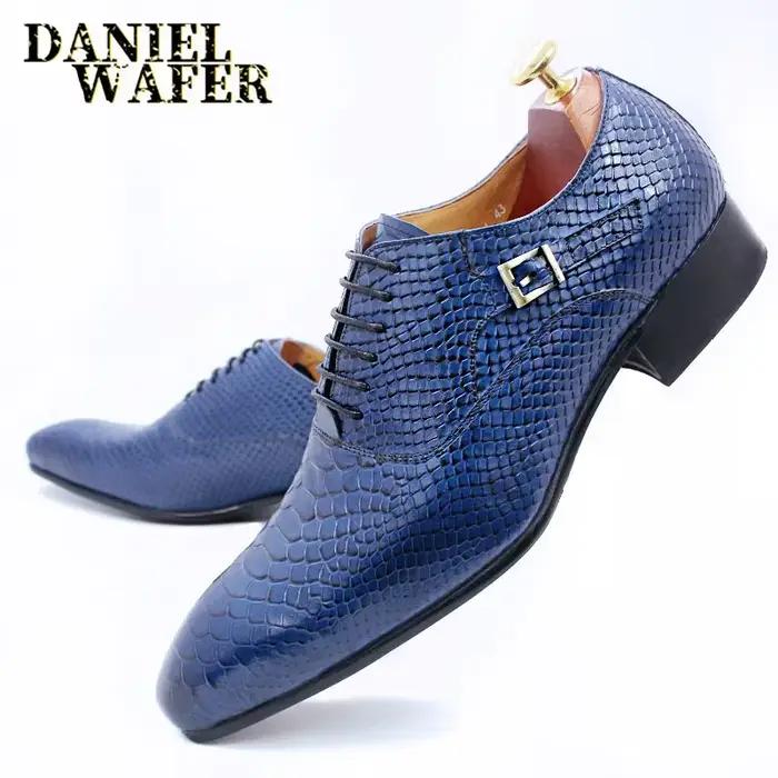 Chaussures de luxe en cuir pour hommes, imprimé peau de serpent, robe d'affaires formelle, Style cla