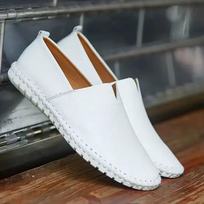 Taille 48 49 chaussures plates en cuir véritable hommes décontracté blanc peau de vache Sneaker mâle