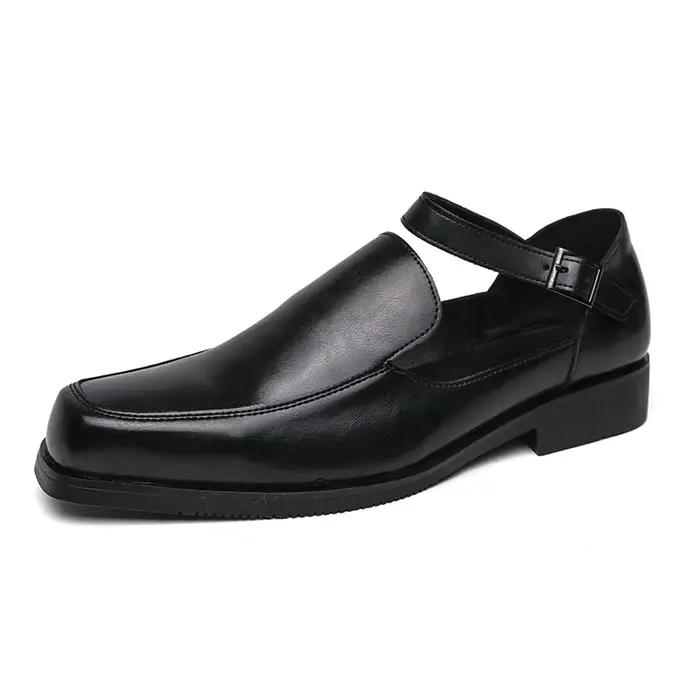 Sandales d'Été Noires en Cuir PU pour Homme, Chaussures Formelles d'Affaires, Nouvelle Collection