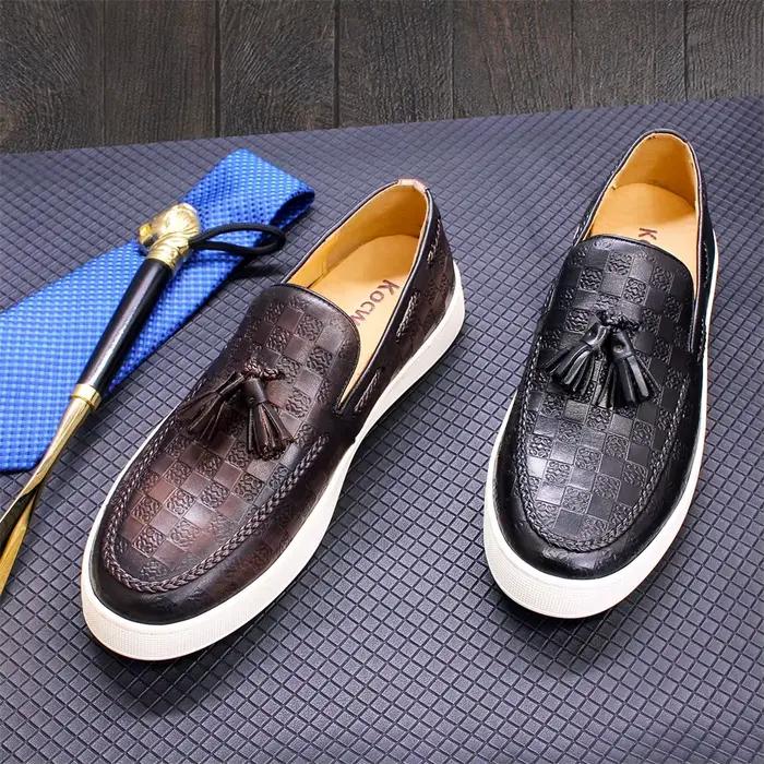 Chaussures Plates Confortables en Cuir pour Homme, Décontractées, Faites à la Main, à Motif de Pompo