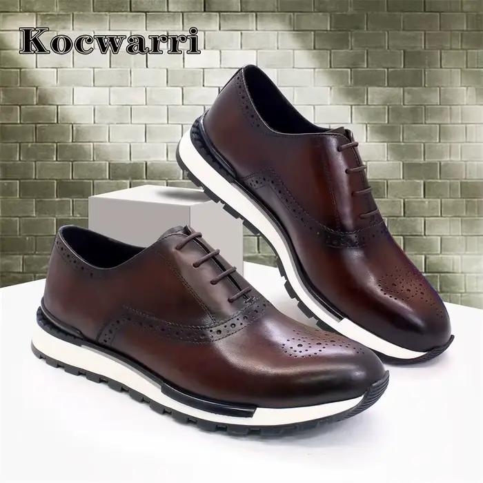 Chaussures décontractées en cuir véritable pour hommes, baskets confortables, chaussures à paillette