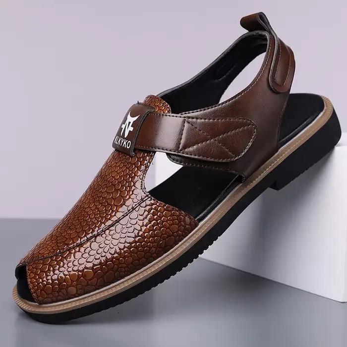 Sandales pour homme, mode, extérieur, style romain, cuir véritable, intérieur, plateforme, chaussure