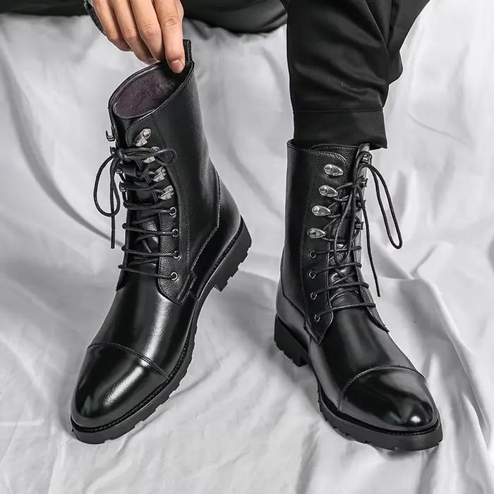 Bottes montantes à lacets pour hommes, bottines noires d'extérieur à la mode