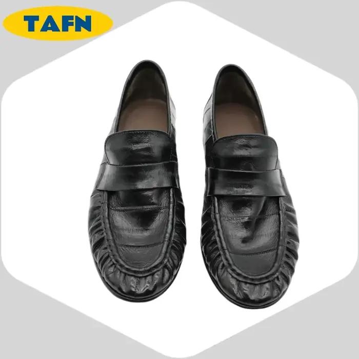 Chaussures plates en peau d'anguille 100% authentiques, style tendance, haut de gamme, esthétiques,