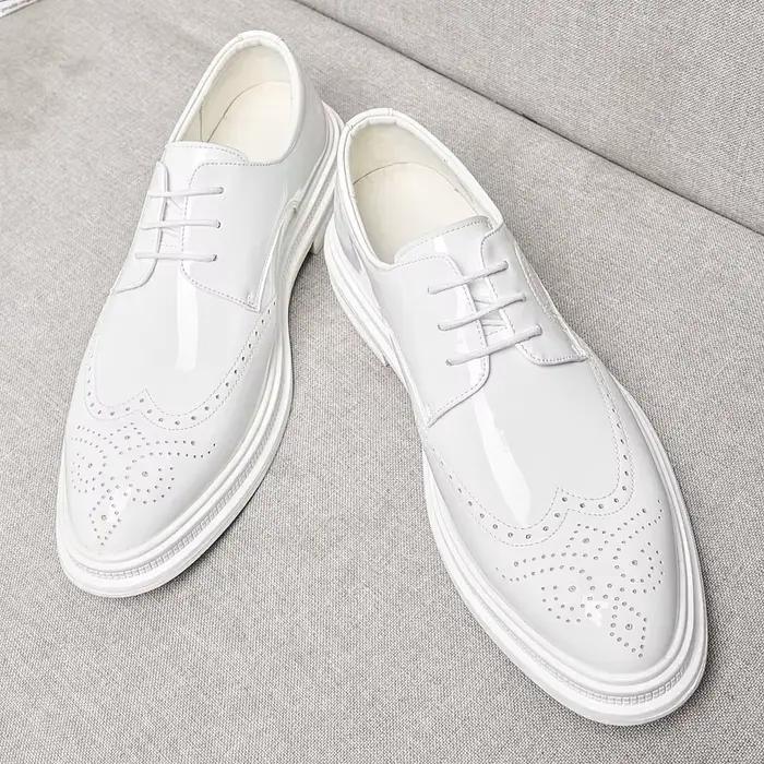 Chaussures habillées blanches pour hommes, chaussures Oxford classiques en cuir pour le bureau, de h