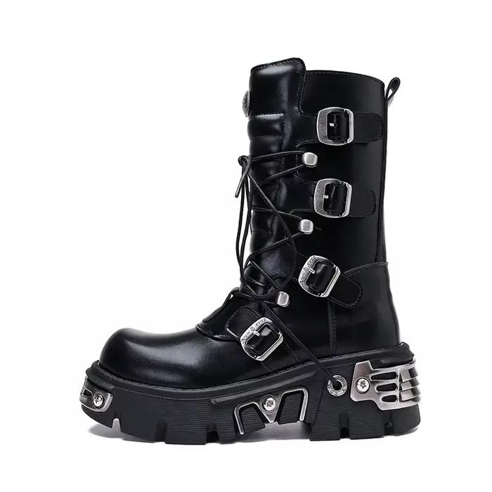 Chaussures Rock rétro bottes pour nouvelles chaussures en cuir Punk foncé Niche en métal chaussures