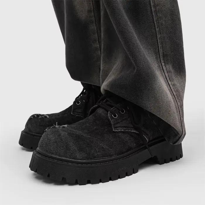 Chaussures Derby à plateforme en Denim vieilli pour hommes, chaussures décontractées en cuir à gross