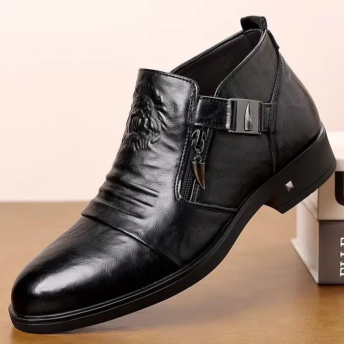 Bottines Chelsea assorties avec tout pour hommes, chaussures d'affaires en cuir souple avec fermetur