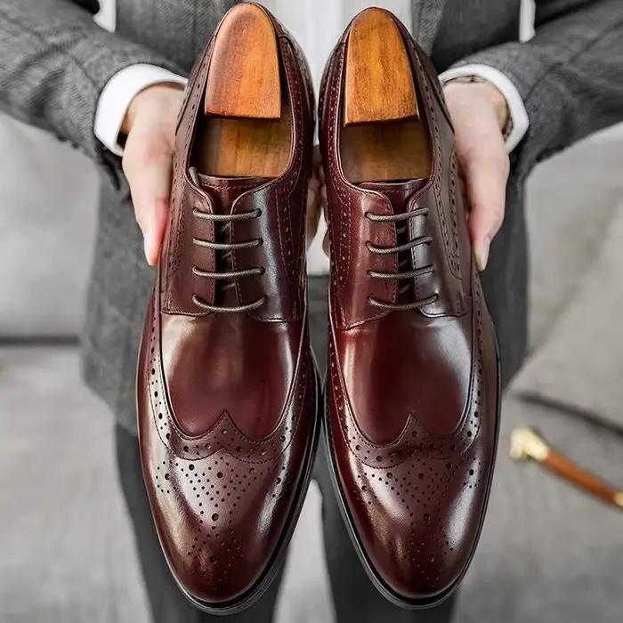Bout pointu richelieu sculpté hommes 2025 nouveau Style britannique haut de gamme en cuir formel aff