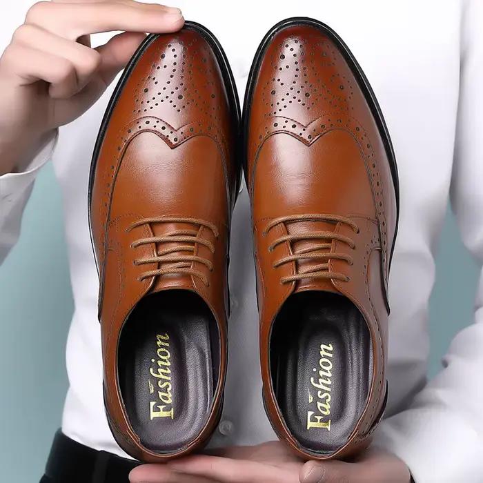 Chaussures Oxford en cuir de veau véritable pour hommes, Brogue, classiques, formelles, Business