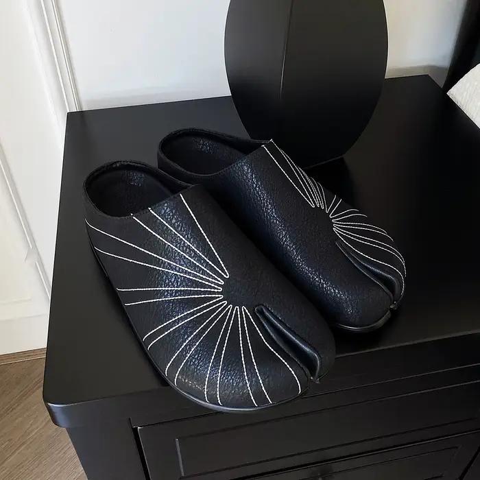 Chaussures Boken d'été pour hommes, pantoufles respirantes en cuir noir tabi, niche de personnalité,