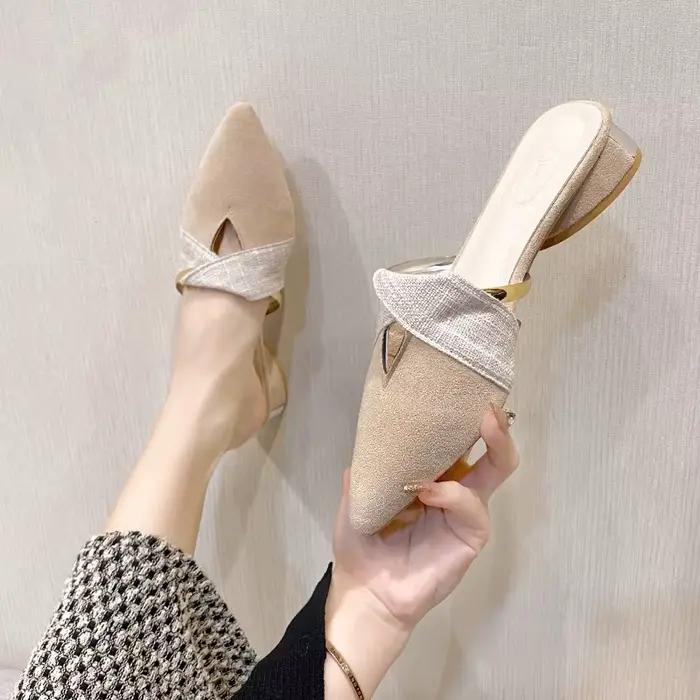 Mules tendance Baotou - Été 2026 - Patchwork en cuir français - Talon bas - Bout pointu - Chaussures