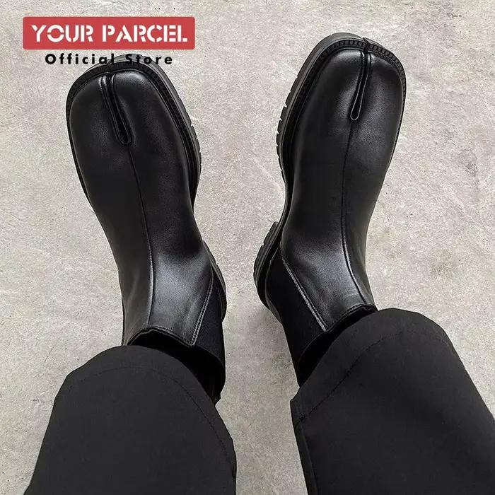 Chaussures à bout fendu pour hommes bottes Chelsea bout carré bottes hautes en cuir chaussures en fe