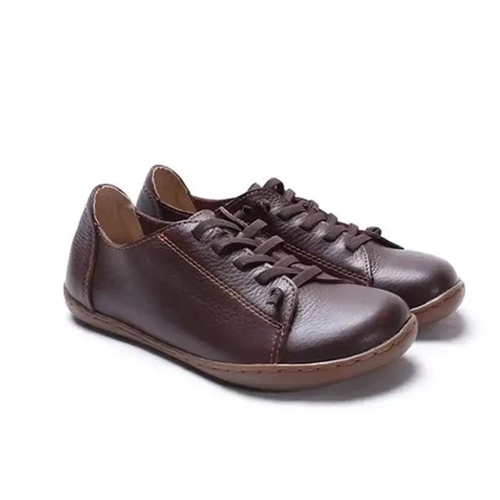HOVINGE femmes chaussures plat authentique en cuir véritable bout uni à lacets dames chaussures plat