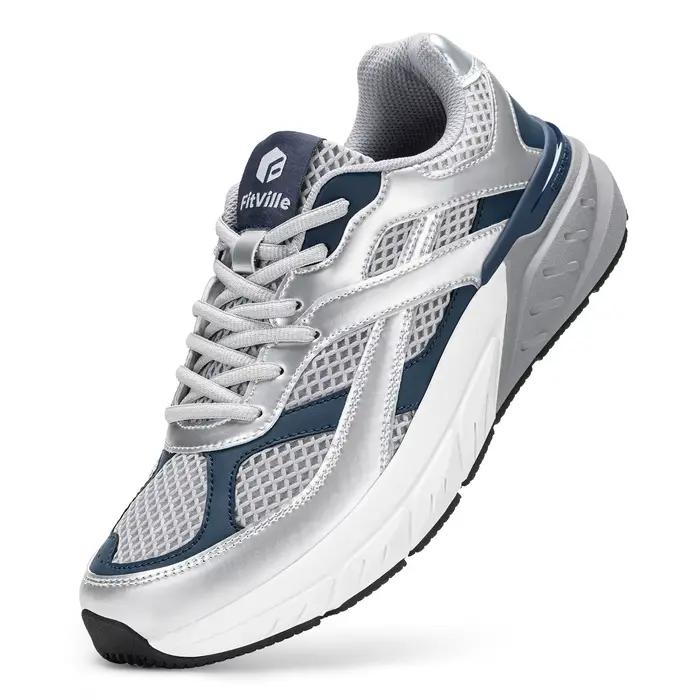FitVille chaussures de marche pour hommes baskets rétro large largeur baskets croisées antidérapante
