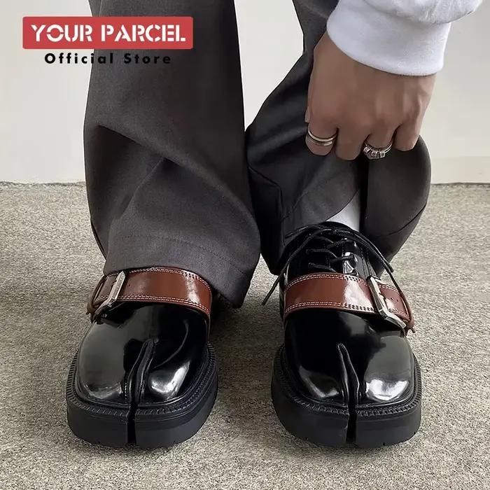 Tabi-Chaussures en cuir à bout fendu pour hommes, boucle de ceinture amovible, sens littéraire, surf