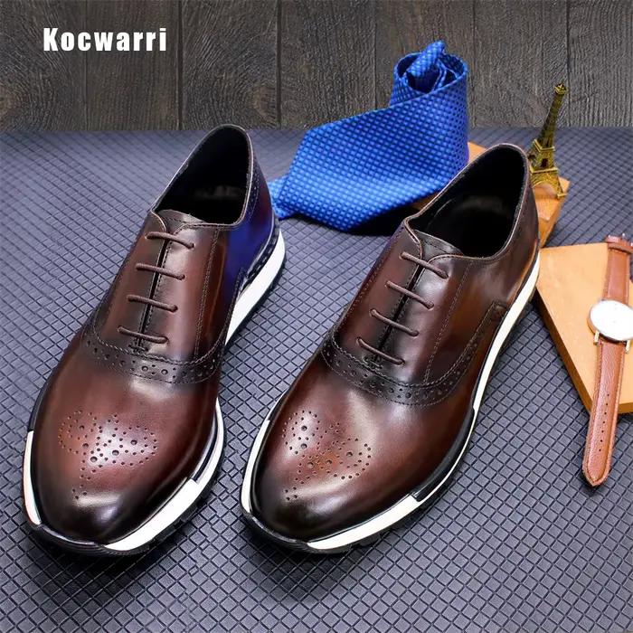 Chaussures décontractées en cuir véritable pour hommes, baskets confortables, chaussures à paillette