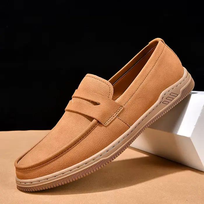 Mocassins décontractés en cuir véritable pour hommes, respirants, couleur café, chaussures de condui