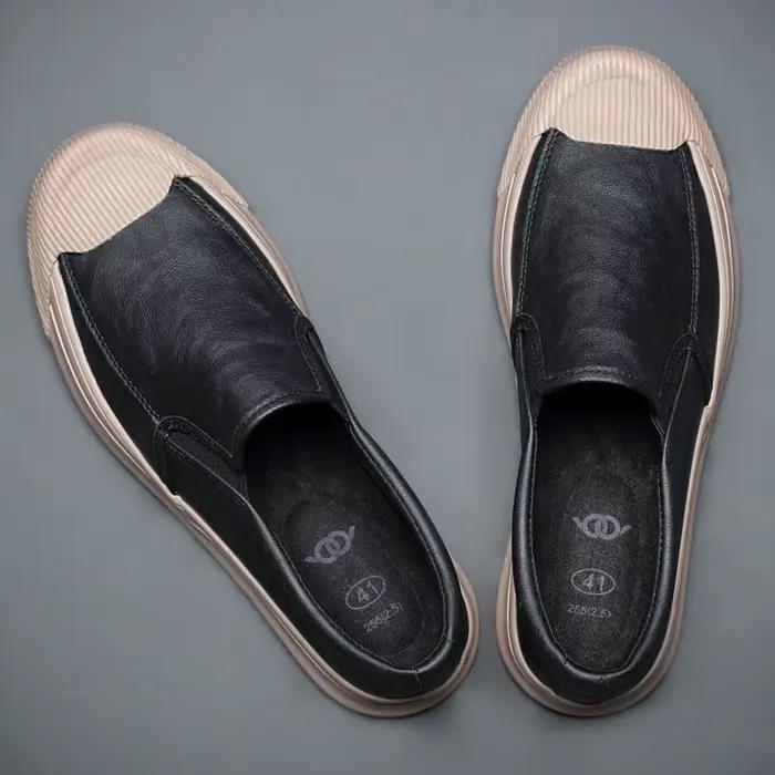 Plimsoll-Baskets Plates Décontractées en Cuir pour Homme, Chaussures de Loisirs, de Couleur Grise, à