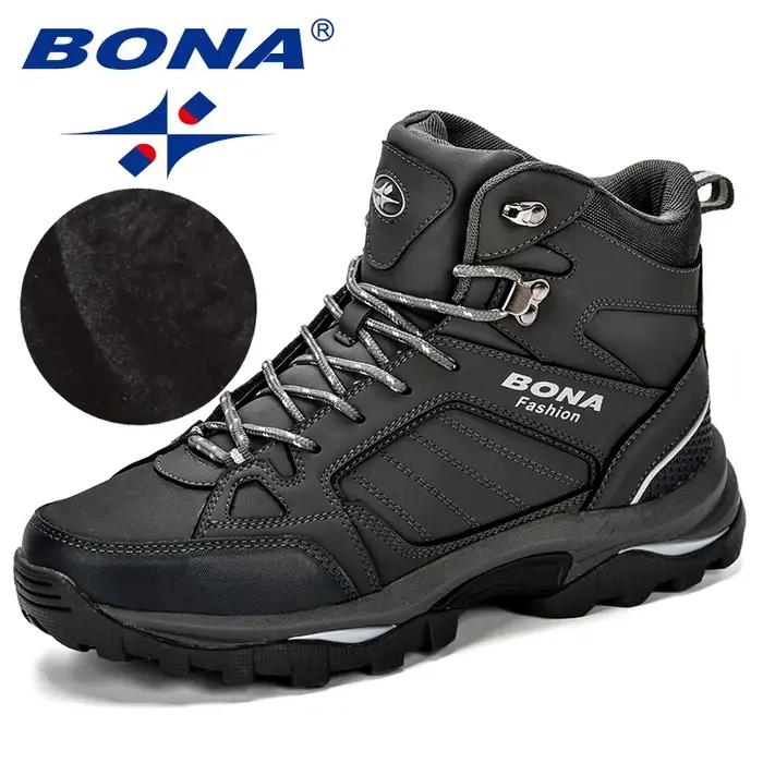 BONA-Bottes en cuir coordonnantes pour homme, chaussures de neige confortables et durables, courtes