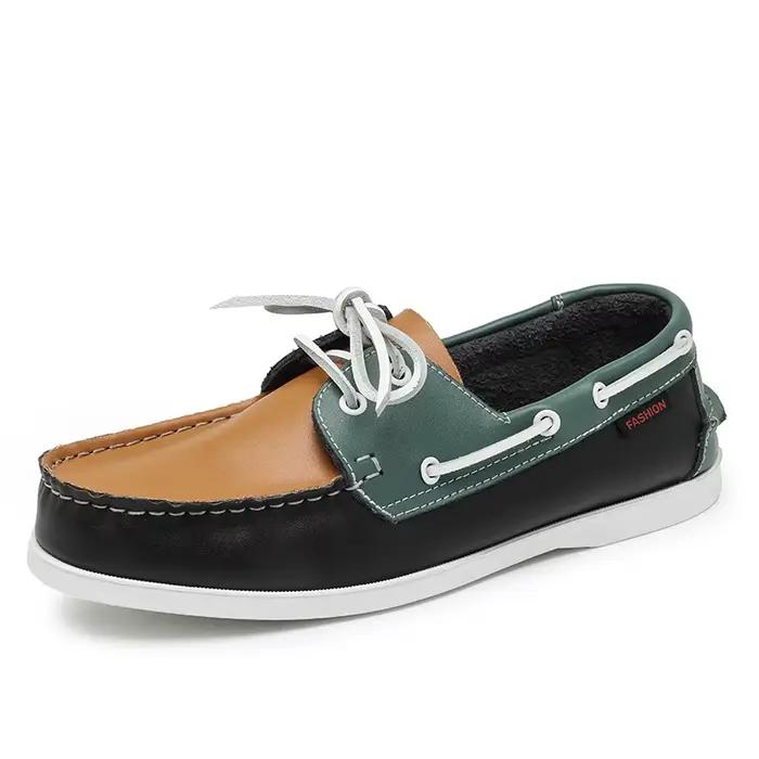 Chaussures de pont coordonnantes en cuir pour hommes, mocassins décontractés, marque de créateur de