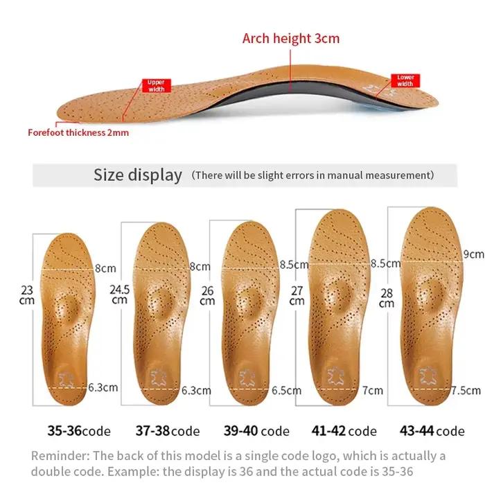 Semelle intérieure orthopédique en cuir, Support de voûte plantaire, cou-de-pied plat, coussinet de