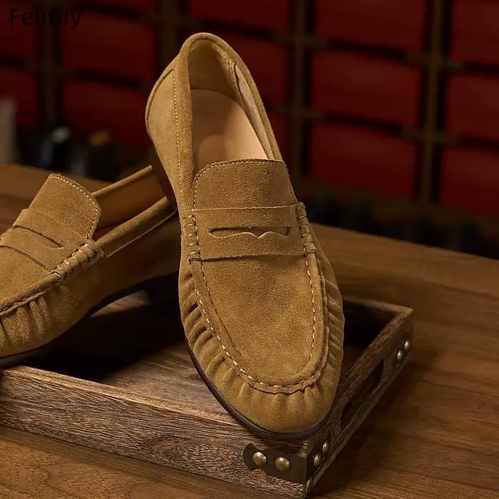 Mocassins pour Hommes 2026 en Cuir Véritable – Chaussures Décontractées à Enfiler Noires pour Condui