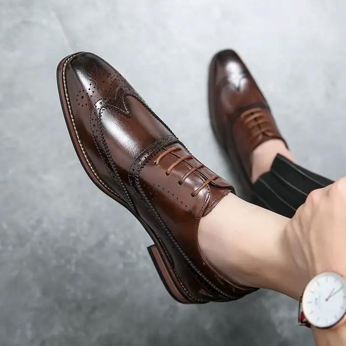 Chaussures pour Hommes 2026 – Chaussures d'affaires en Cuir Véritable Brogues Sculptées pour Mariage