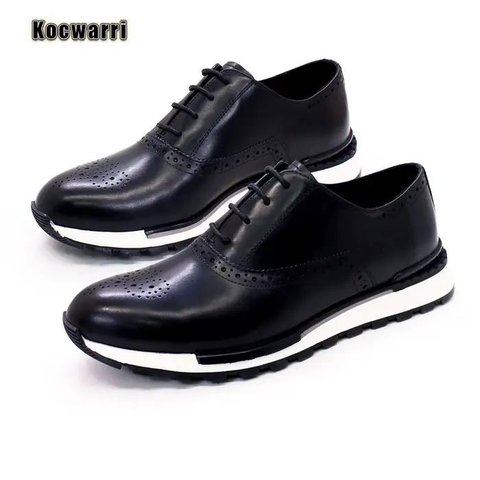 Chaussures décontractées en cuir véritable pour hommes, baskets confortables, chaussures à paillette