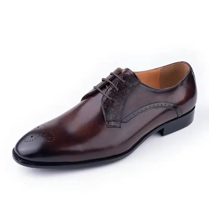 Chaussures en cuir de luxe pour hommes, cuir véritable, robe élégante, chaussure formelle Derby, déc