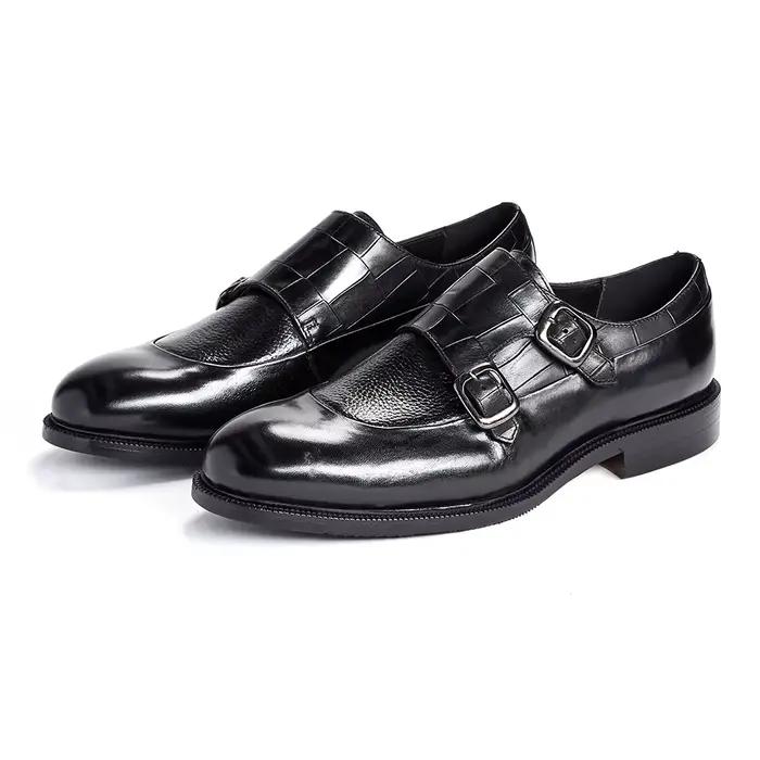 Chaussures Derby britanniques pour hommes, chaussures en cuir respirantes et à boucle réglable, déco