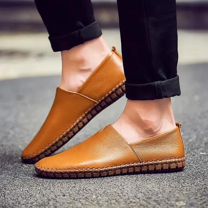 Taille 48 49 chaussures plates en cuir véritable hommes décontracté blanc peau de vache Sneaker mâle