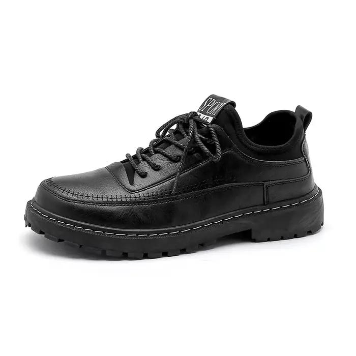 Chaussures en cuir noir à la mode pour hommes, confortables et respirantes, chaussures décontractées