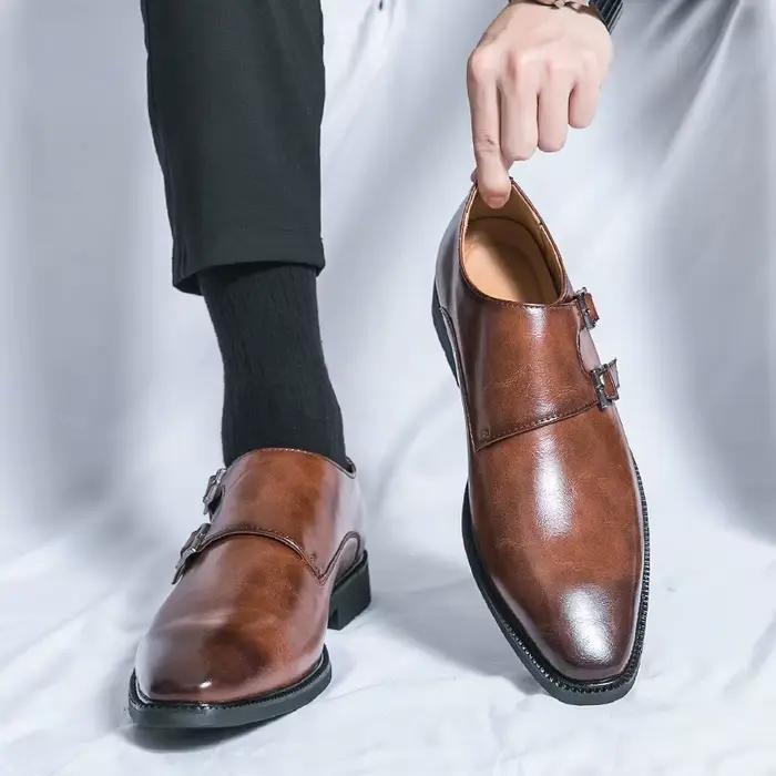 Robe rétro classique chaussures en cuir de moine pour hommes avec boucle à bout pointu bureau d'affa