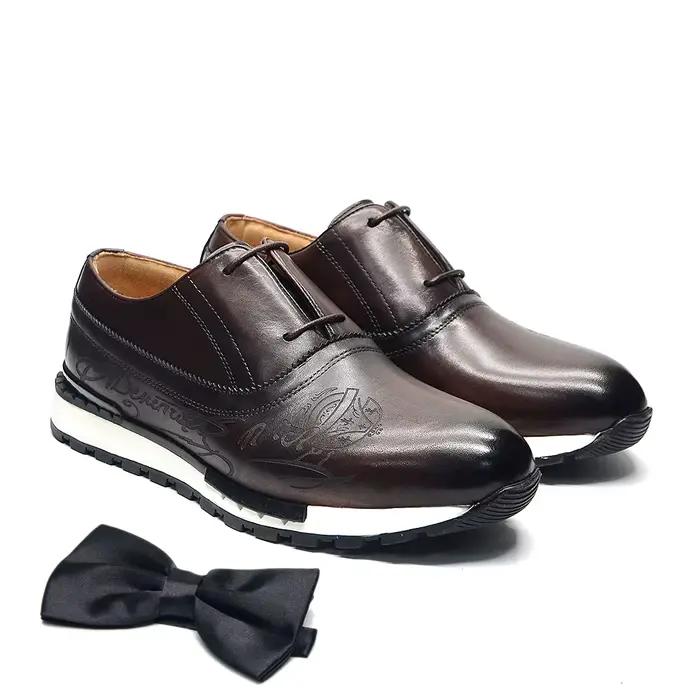 Noir marron bleu en cuir véritable hommes baskets décontractées mode élégant homme Oxford chaussures