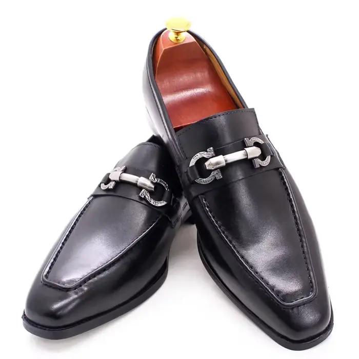 Mocassins en cuir véritable pour hommes, marque de luxe, chaussures décontractées noires à enfiler,