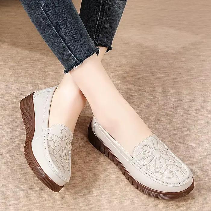 WOIZGIC femmes dames mère chaussures en cuir véritable appartements antidérapants sur doux printemps automne mocassins mocassin