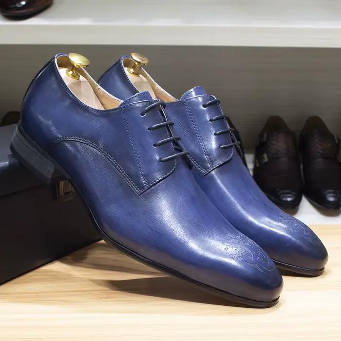 Chaussures d'affaires classiques hommes Oxford Derby en cuir véritable bout pointu mode à lacets de haute qualité bureau mariage chaussure formelle mâle