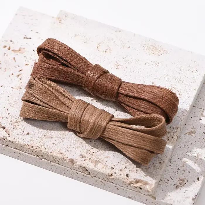 Lacets en coton ciré 7mm plats pour chaussures en cuir d'affaires Oxford brillant café marron adapté aux hommes et aux femmes