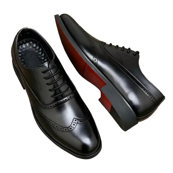Chaussures Richelieu noires pour hommes, chaussures habillées formelles pour affaires et mariages, semelle rouge, confortables, à lacets