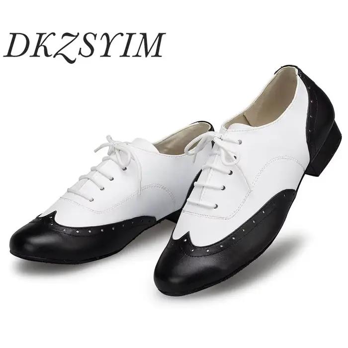 Chaussures de danse latine homme professionnelles en cuir blanc et noir pour salsa et tango grandes tailles occasions spéciales