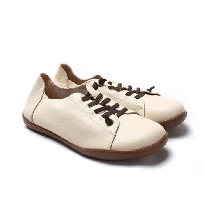HOVINGE femmes chaussures plat authentique en cuir véritable bout uni à lacets dames